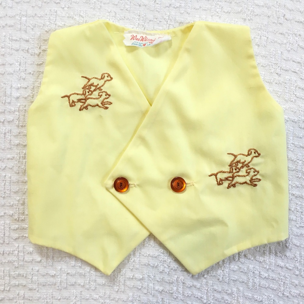 Vtg‎ Wee Winnie Baby Vest Yellow Dachshund Embroidery Button Front 3 Months